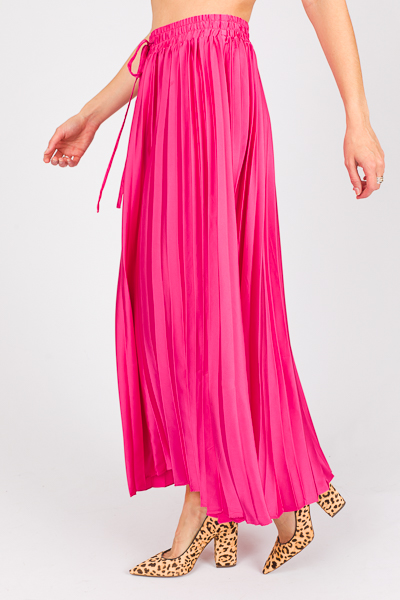 Satin Pleated Maxi Skirt, Hot Pink