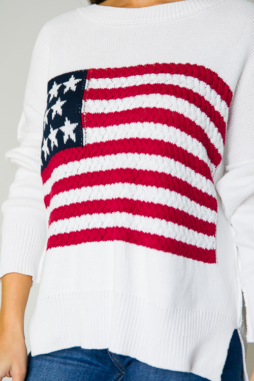 American Flag Sweater, Ivory - New Arrivals - The Blue Door Boutique