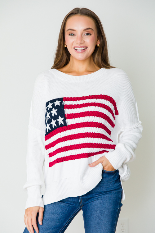 American Flag Sweater, Ivory - New Arrivals - The Blue Door Boutique