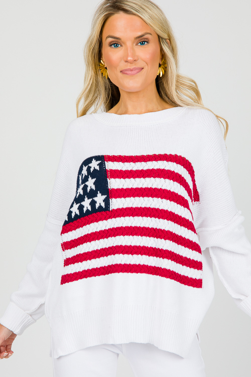 American Flag Sweater, Ivory - New Arrivals - The Blue Door Boutique