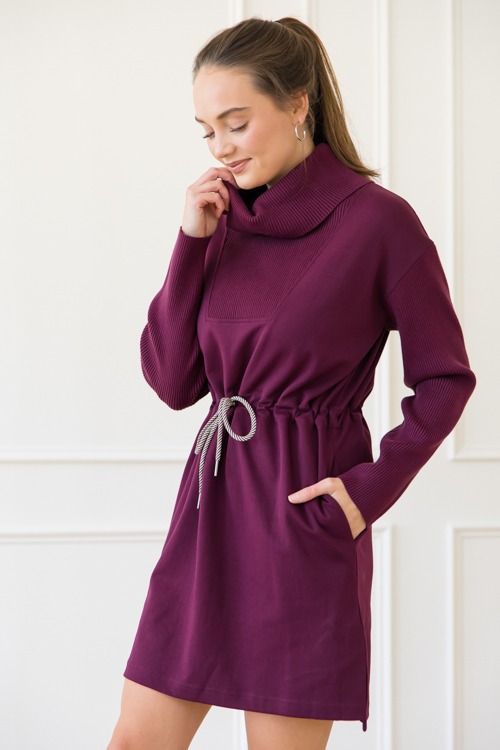 Draw Waist Cowl Knit Dress, Plum - 1127-61p.jpg