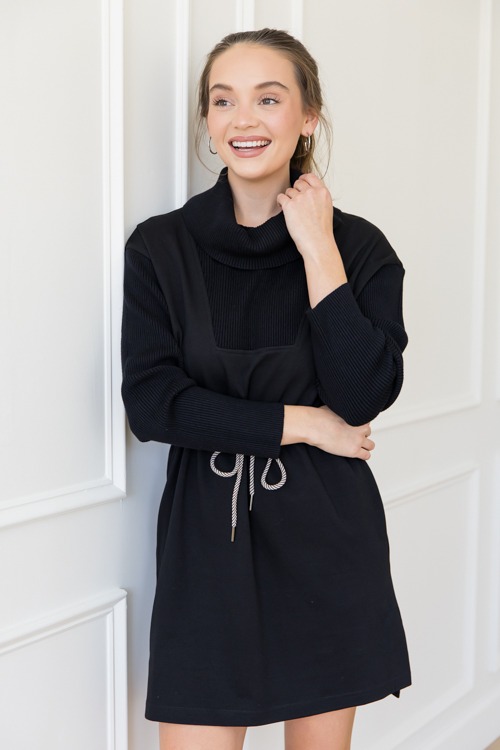 Draw Waist Cowl Knit Dress, Black - 1127-75p.jpg