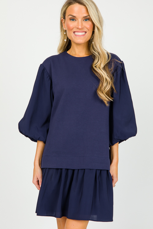 Mixing Media Dress, Navy