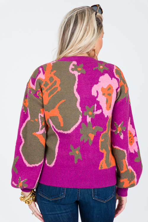 Abstract Flower Sweater, Wine