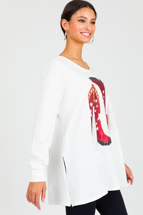 Sequin Boot Tunic, White Red