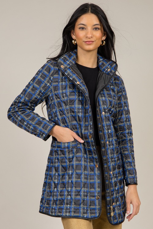 Plaid Leather Trim Jacket, Black - 1217-100.jpg