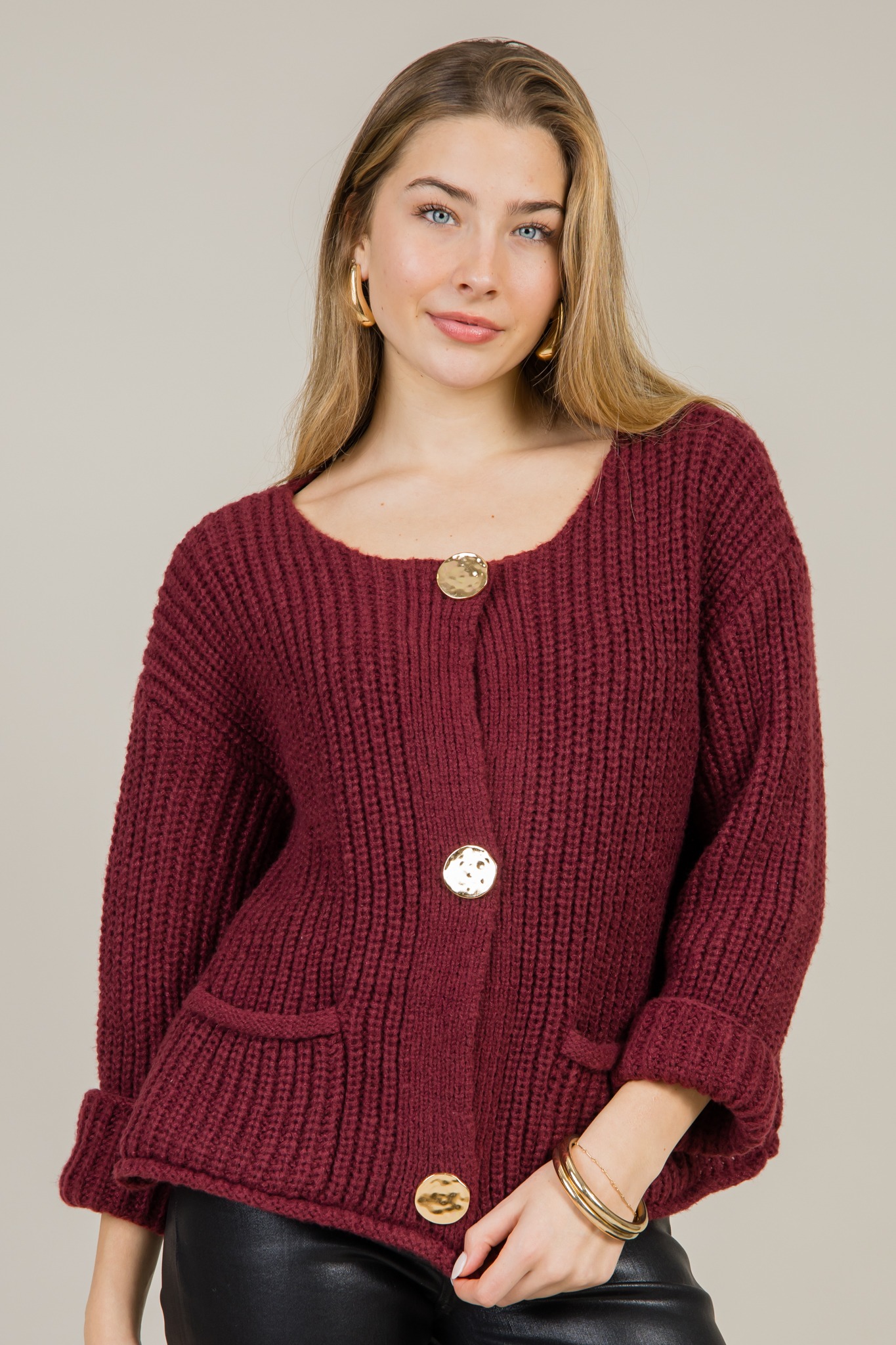 Hammered Button Cardi, Burgundy - 1217-61h.jpg