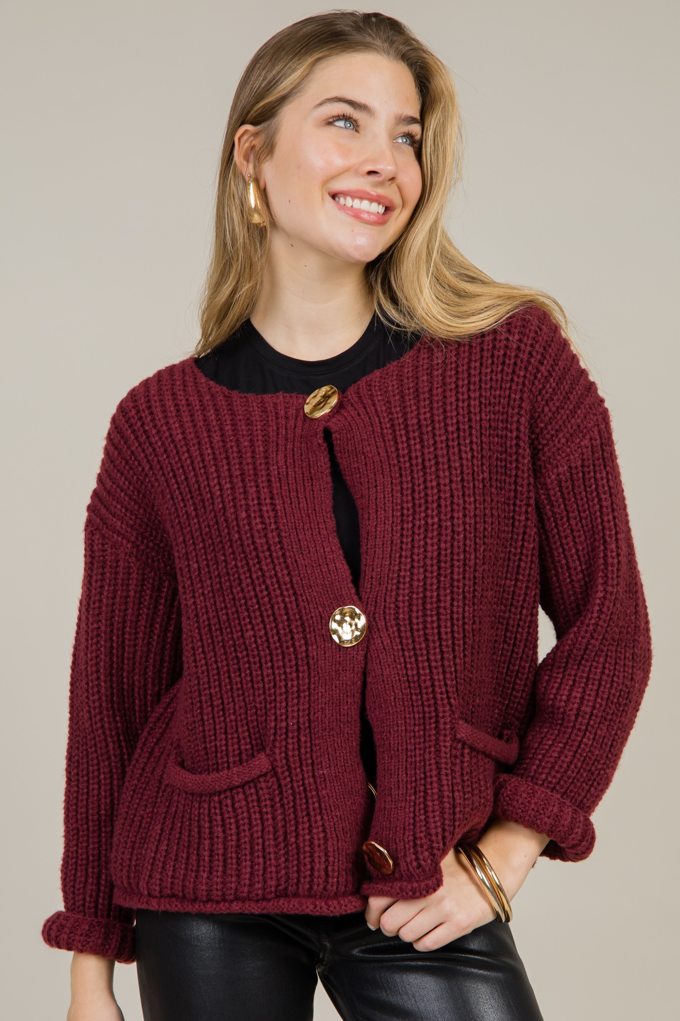 Hammered Button Cardi, Burgundy - 1217-65.jpg