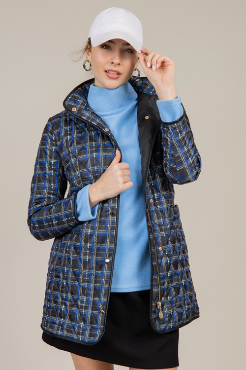 Plaid Leather Trim Jacket, Black - 1217-93p.jpg