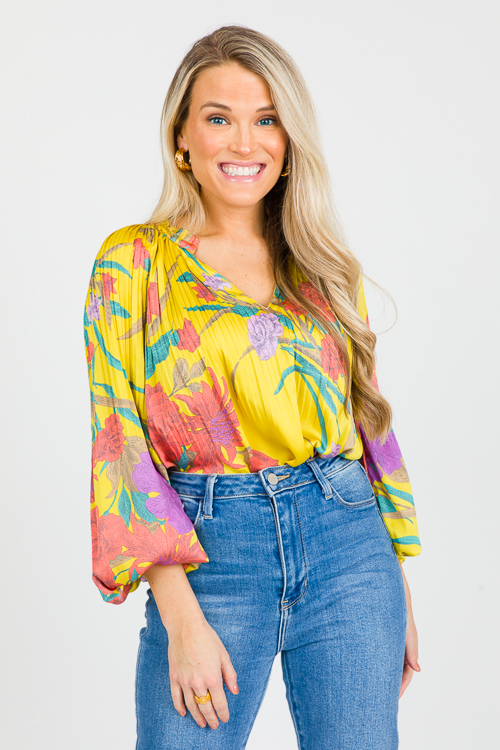 Pleated Floral Blouse, Multi