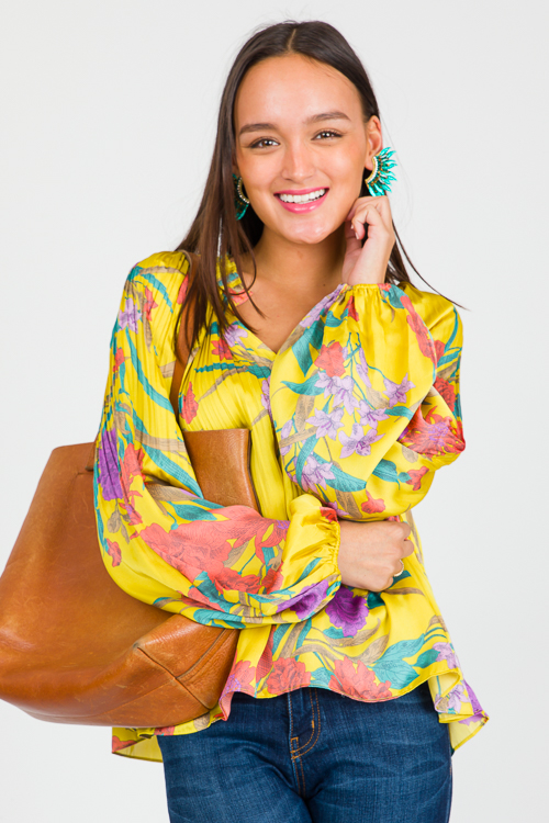 Pleated Floral Blouse, Multi