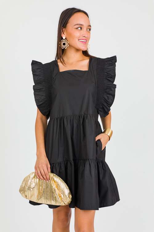 Allie Flutter Dress, Black