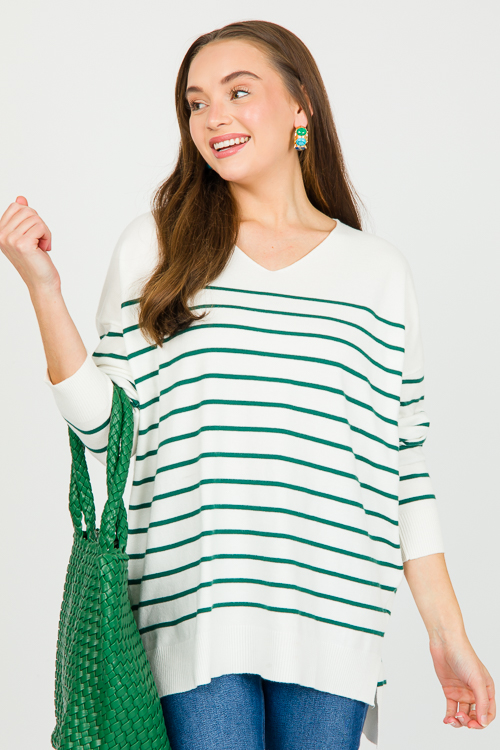 Leah Stripe Sweater, Ivory Hunter