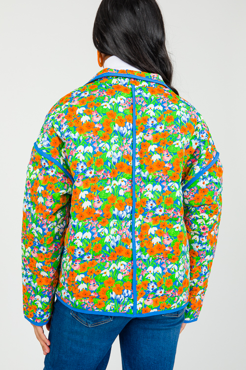 Quilted Floral Jacket, Blue Multi