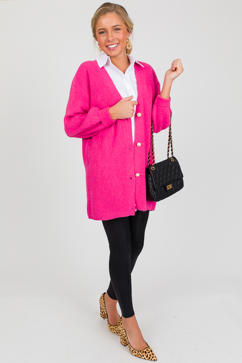 Pearl Button Cardigan, Hot Pink