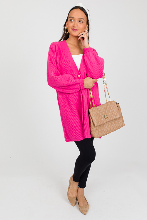 Pearl Button Cardigan, Hot Pink