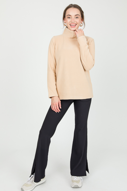 Fleece Mock Neck Pullover, Tan