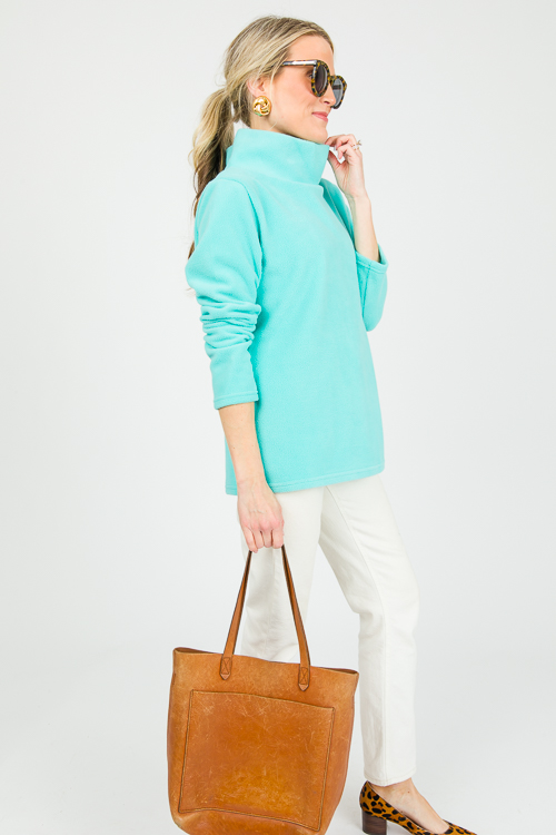 Fleece Mock Neck Pullover, Mint