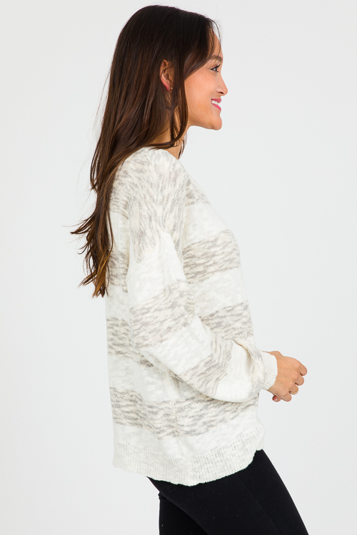 Benji Stripe Sweater, Ivory/Grey