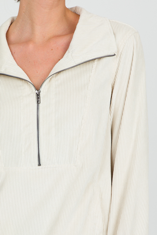 Corded Half Zip Pullover, Ivory