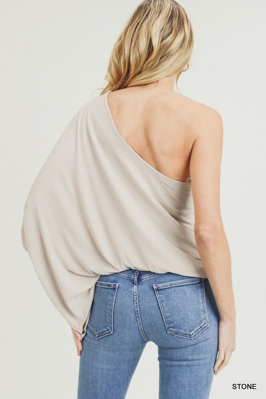 Smooth One Shoulder Top, Stone
