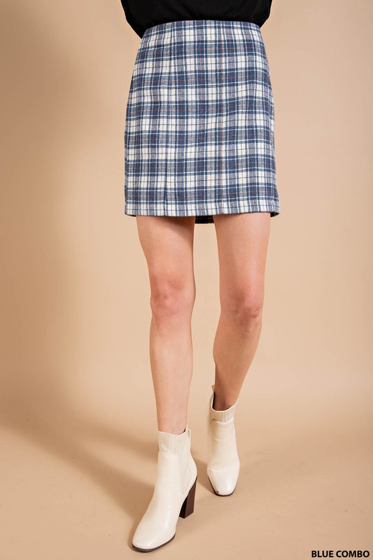 Plaid Lurex Mini Skirt, Blue
