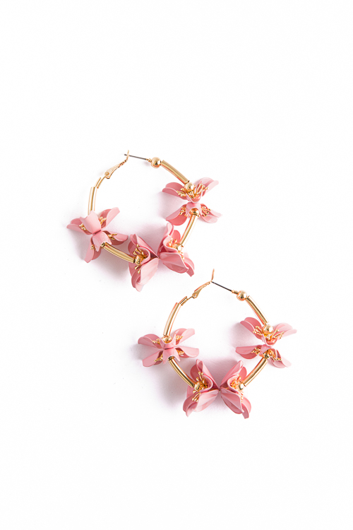 Pink Flower Accent Hoops