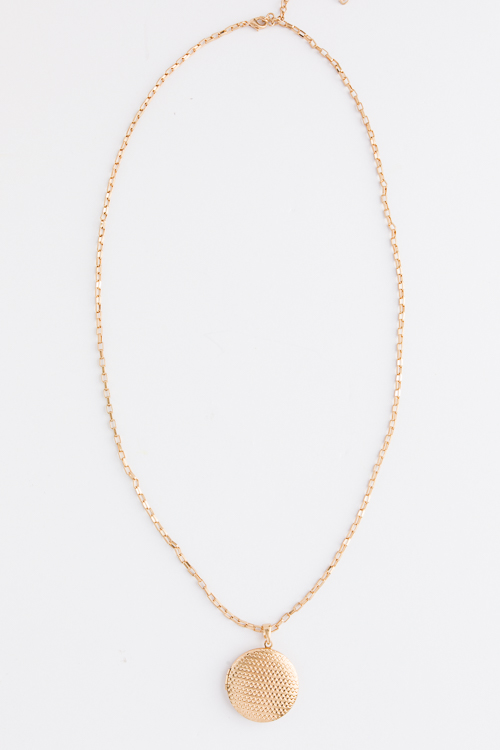 Matte Locket Long Necklace, Gold