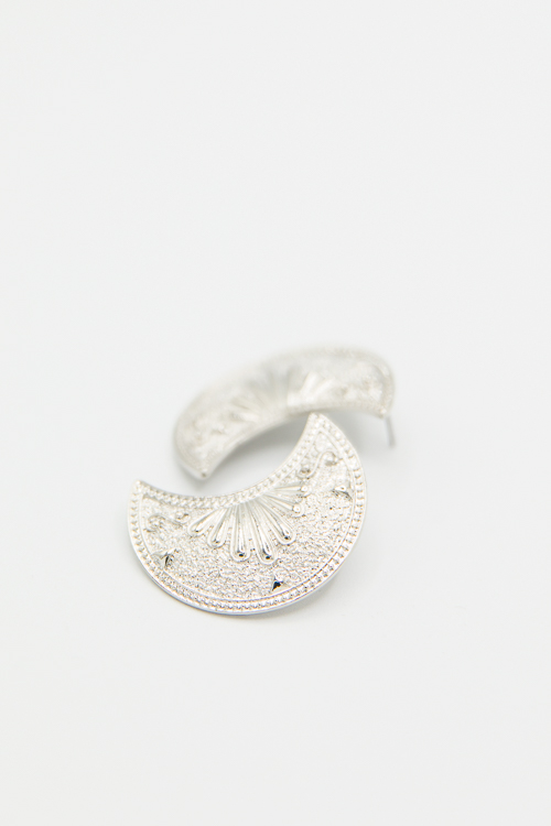 Textured Moon Earring, Silver