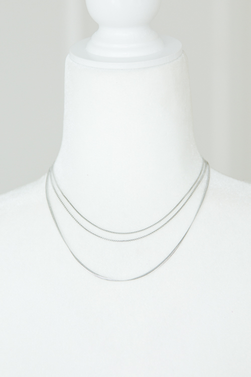 Triple Chain Necklace, Silver