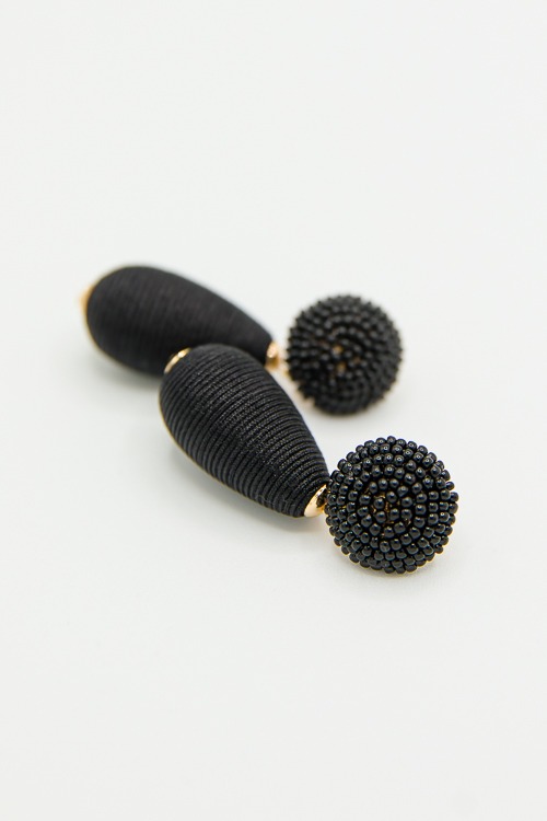 Thread Teardrop Bead Earrings, Black