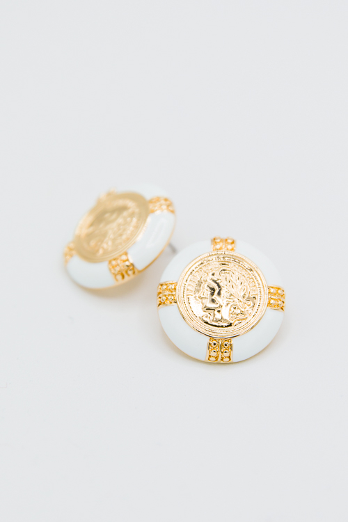 Coin Acrylic Earrings, White