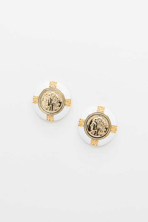 Coin Acrylic Earrings, White
