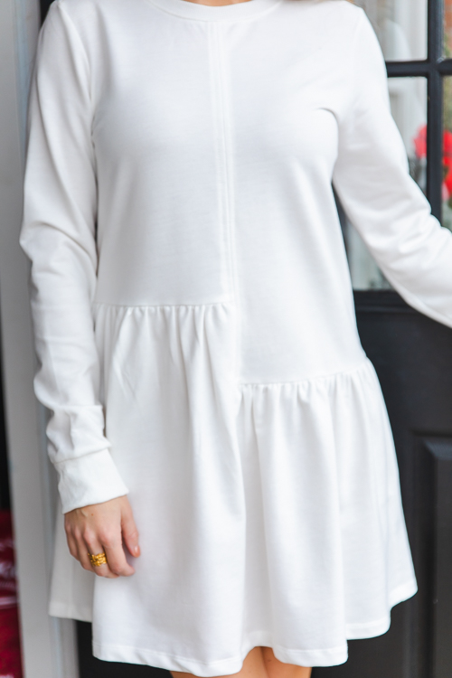 Unbalanced Seam Dress, White