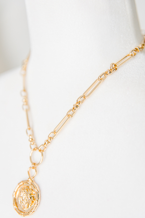 Lion Head Disk Chain Necklace
