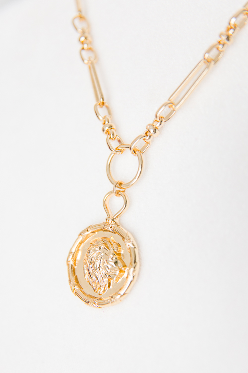 Lion Head Disk Chain Necklace