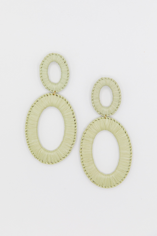 Raffia Wrapped Oval Earring, Mint