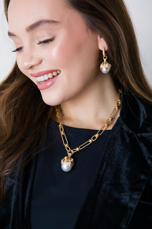 Pearl Dangling Textured Hoops