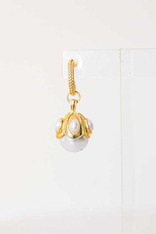 Pearl Dangling Textured Hoops