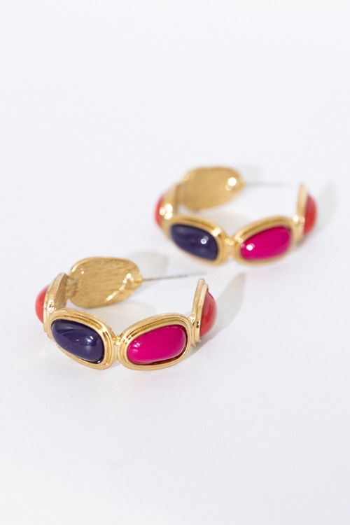 Oval Stone Hoops, Fuchsia - 4K7A4400.jpg