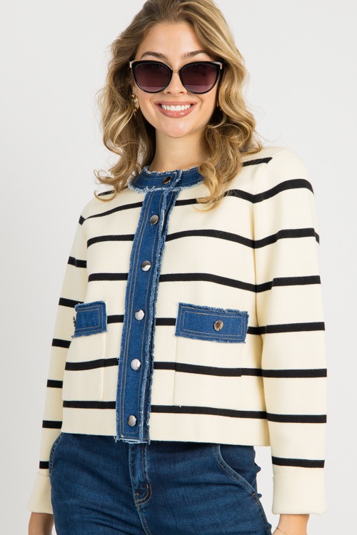Striped Denim Trim Jacket, Ecru - 4K7A8654.jpg