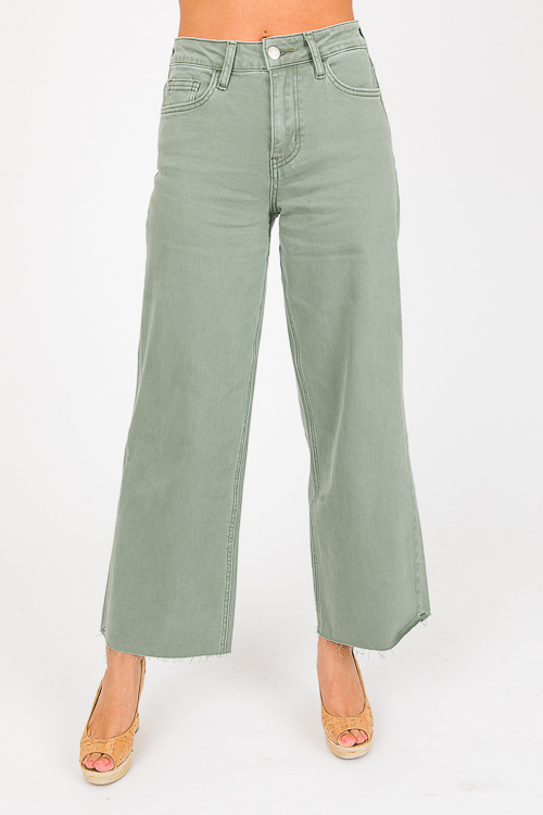 Olivia Wide Leg Jeans, Army Green