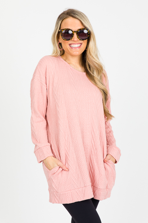 Textured Side Pocket Tunic, Pink