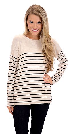 Life at Sea Striped Tee, Beige - Tops - The Blue Door Boutique