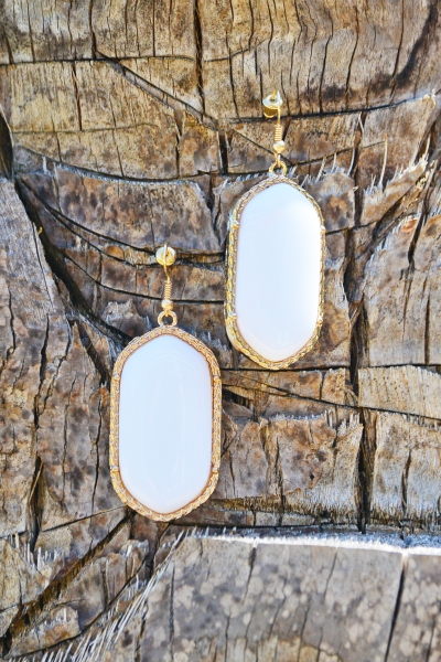 Oval Statement Earring, White