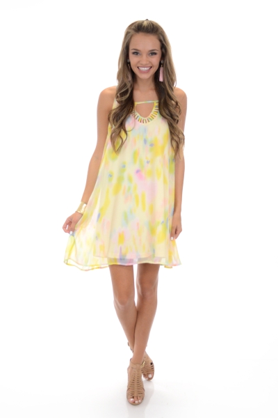 Watercolor Slip Dress, Yellow