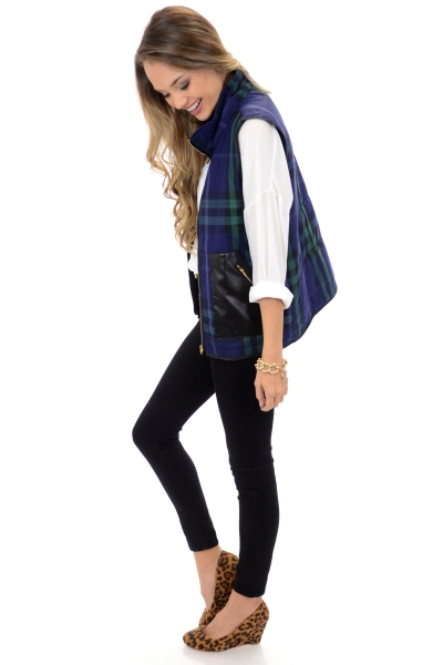Leather and Plaid Vest