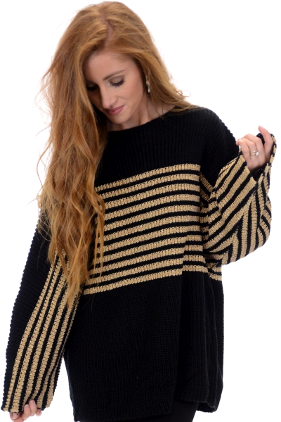 Metallic Stripes Sweater, Black