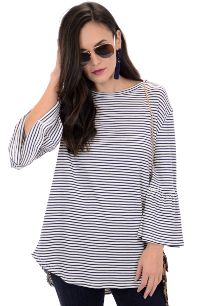 Bell Sleeve Striped Tunic, Navy