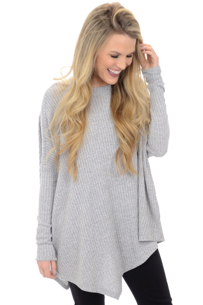 Asymmetric Ribbed Top - 3/4 & Long Sleeve - Tops - The Blue Door Boutique